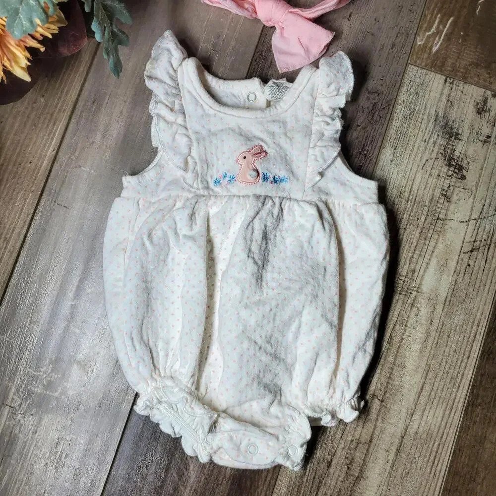 Starting Out Cotton White & Pink Polka Dot Bunny Rabbit Baby Girl Outfit Size 6M - Picture 6 of 11
